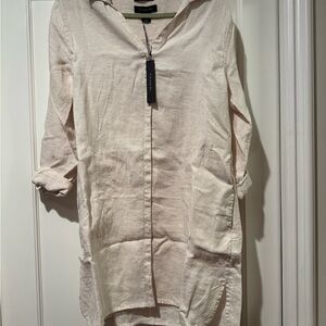 Tahari Linen Shirt Dress in Cream and Green